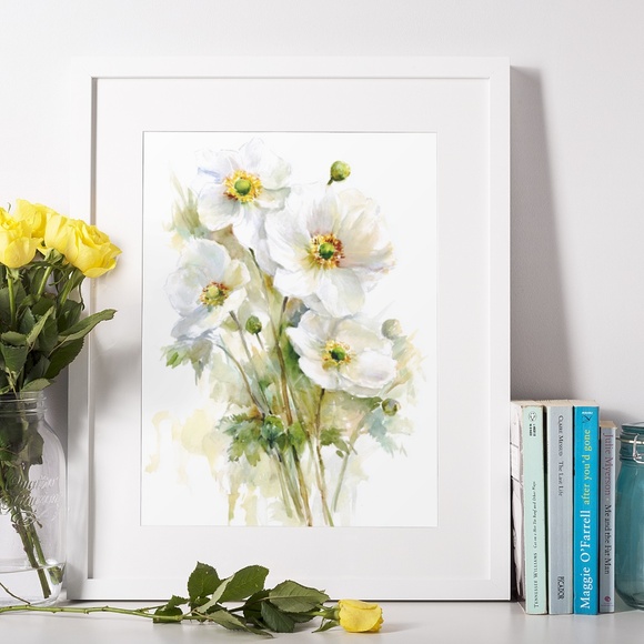Watercolor White Anemone Flowers Wall Art Illustration Print Poster Unframed - Picture 6 of 9